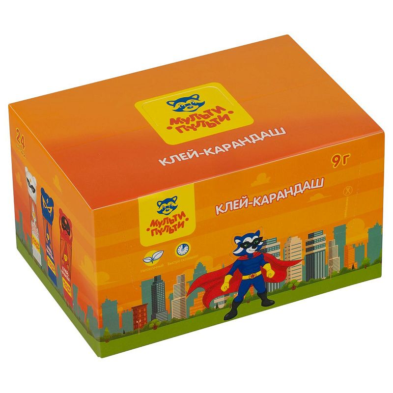 Клей-карандаш Мульти-Пульти "Супергерои", 09г, фигурный колпачок, ПВП, дисплей бокс, ассорти