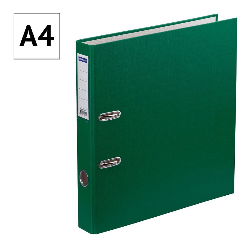 Папка-регистратор OfficeSpace, 50мм, бумвинил, с карманом на корешке, зеленая 