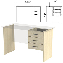 Каркас к столам письменным с тумбой "Канц" 1200х600х750 мм, цвет дуб молочный, СК27.15.2