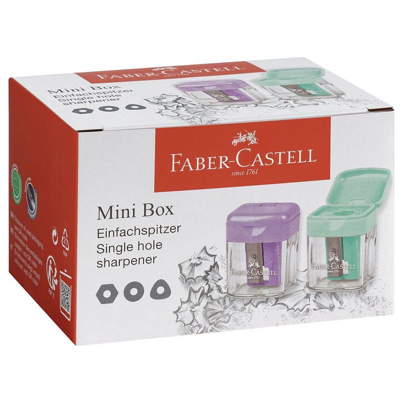 Точилка пластиковая Faber-Castell Mini box,1 отверстие, контейнер, ассорти, пастельные цвета 