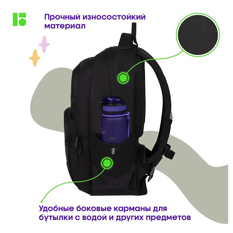 Рюкзак Berlingo U3 "Totally black" 41*29,5*13см, 2 отделения, 4 кармана, эргономичная спинка 