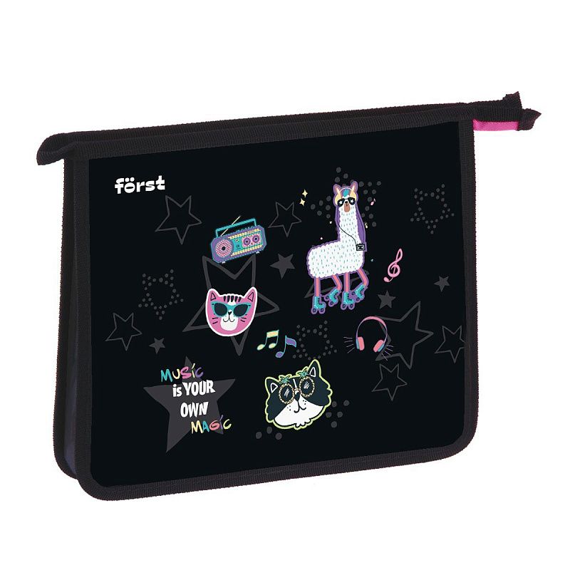 Папка для тетрадей 1 отделение, А5 Först "Disco Lama" , 240*205*40 мм, пластик, на молнии