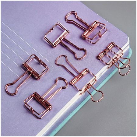 Зажимы для бумаг 19мм, MESHU "Rose Gold", 6шт., пакет с европодвесом