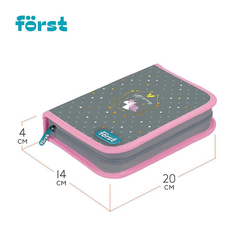 Пенал 1 отделение, 200*140*40 Först "Little princess", дополнительная откидная секция, полиэстер 