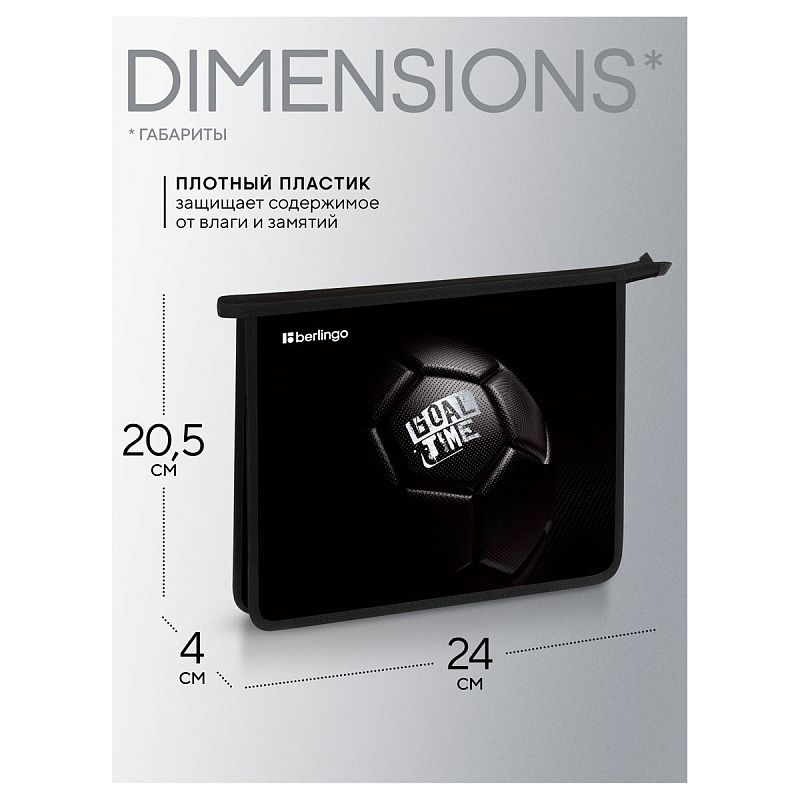 Папка для тетрадей 1 отделение, А5 Berlingo "Goal time", 240*205*40мм, пластик, на молнии 