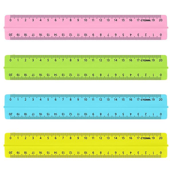 Линейка 20см СТАММ, пластиковая, с держателем, прозрачная, неоновые цвета, ассорти