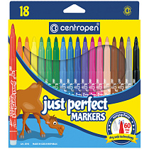 Фломастеры Centropen "Just Perfect", 18цв., трехгранные, смываемые, устойч. к высыханию, картон, европодвес