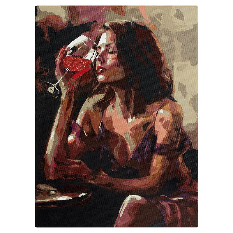 Картина по номерам на холсте с глиттером ТРИ СОВЫ "Девушка с бокалом", 30*40, с акриловыми красками и кистями