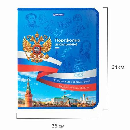 Папка-портфолио школьника, А4, на молнии, 8 вкладышей, обложка твердая, СИМВОЛИКА, BRAUBERG, 115243 