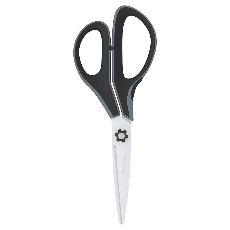 Ножницы Berlingo "Easycut 350", 18см, серые, эргономичные ручки, мягкие вставки, европодвес