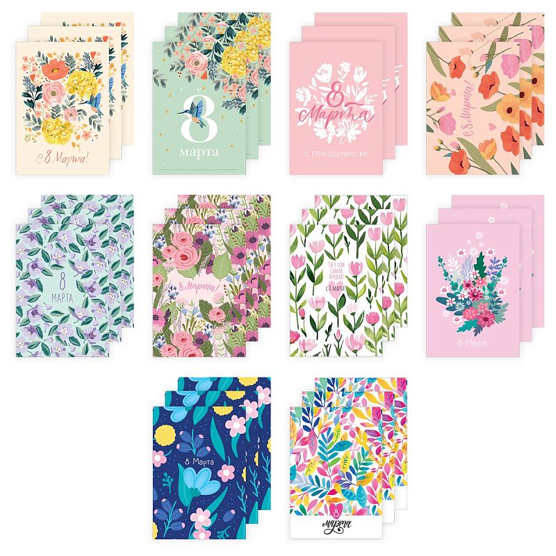 Набор открыток MESHU "Women's day" 30шт., глянцевая ламинация