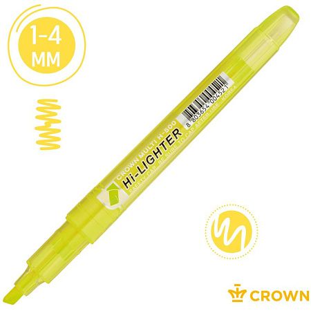 Текстовыделитель Crown "Multi Hi-Lighter" желтый, 1-4мм 
