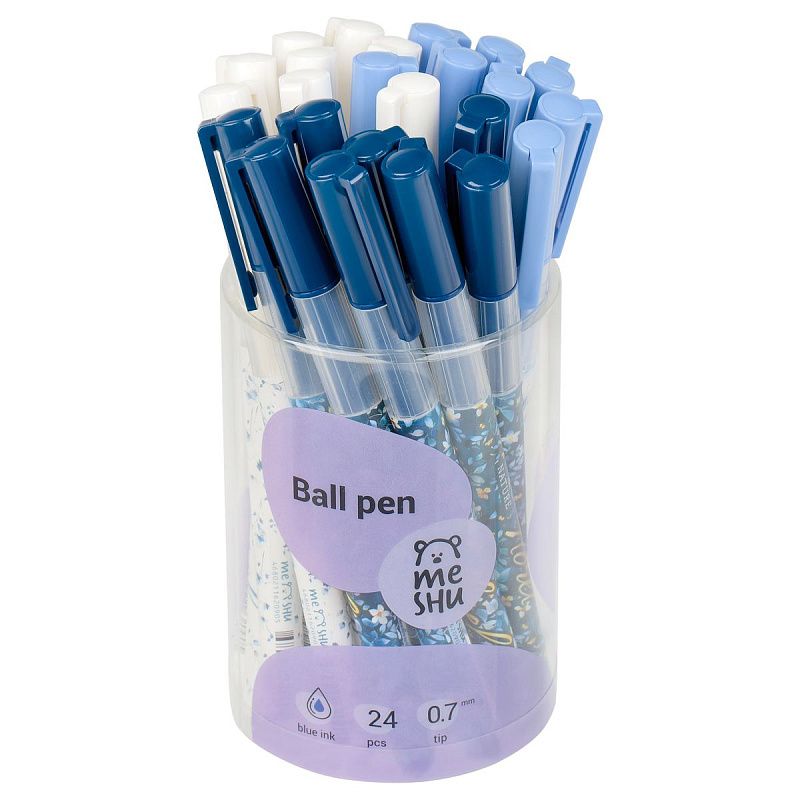 Ручка шариковая MESHU "Flowers" синяя, 0,7мм, грип, корпус ассорти 