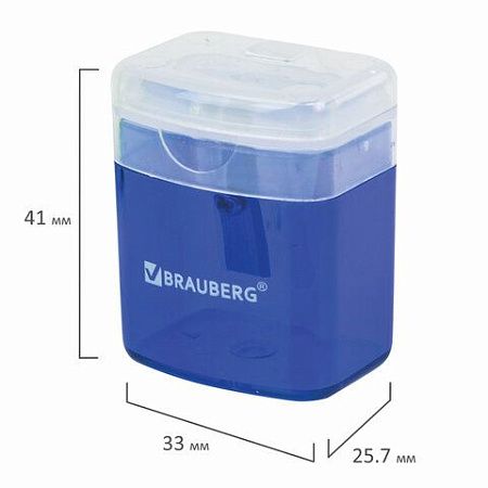 Точилка BRAUBERG "OfficeBox", с контейнером и крышкой, прямоугольная, в упаковке с подвесом, ассорти, 222494 