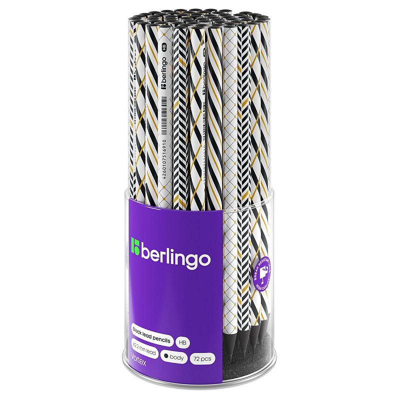 Карандаш ч/г Berlingo "Vortex" HB, круглый, черное дерево, заточен 