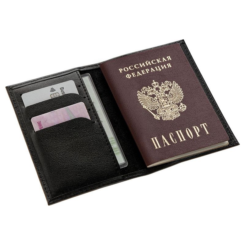 Обложка для паспорта OfficeSpace натуральная кожа Орфей, текстура гладкая, тиснение "PASSPORT", черный 
