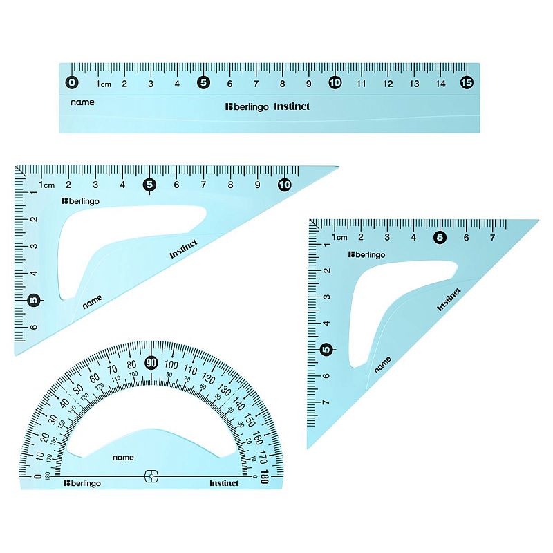 Набор чертежный малый Berlingo "Instinct" (треуг. 2шт., линейка 15см, транспортир), ассорти 