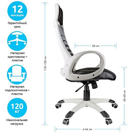 Кресло игровое Helmi HL-S05 "Podium", ткань/сетка/экокожа черная, пластик белый