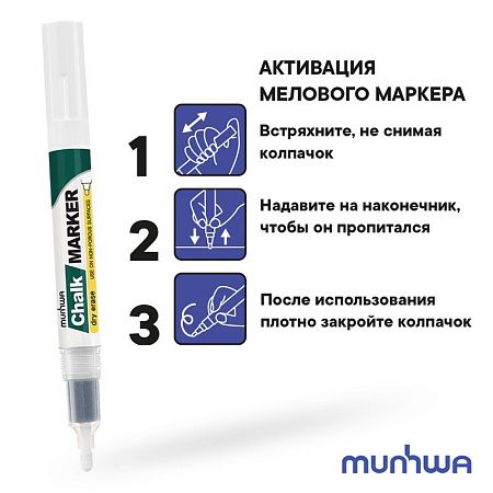Маркер меловой MunHwa "Chalk Marker" белый, 3мм, спиртовая основа, пакет 