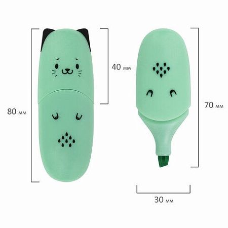 Набор текстовыделителей мини 6 ЦВЕТОВ BRAUBERG KIDS "CUTE CATS PASTEL", линия 1-5 мм, 152436 
