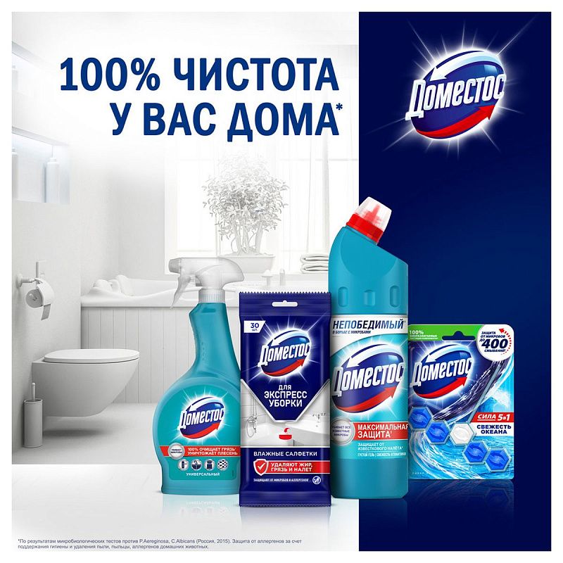 Подвесной блок для унитаза Domestos "3в1 Атлантик" 40г, твердый 