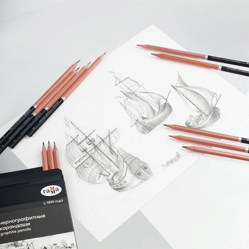 Набор карандашей ч/г Гамма 12шт., 4B-6H, кедр, картон. упаковка, европодвес 