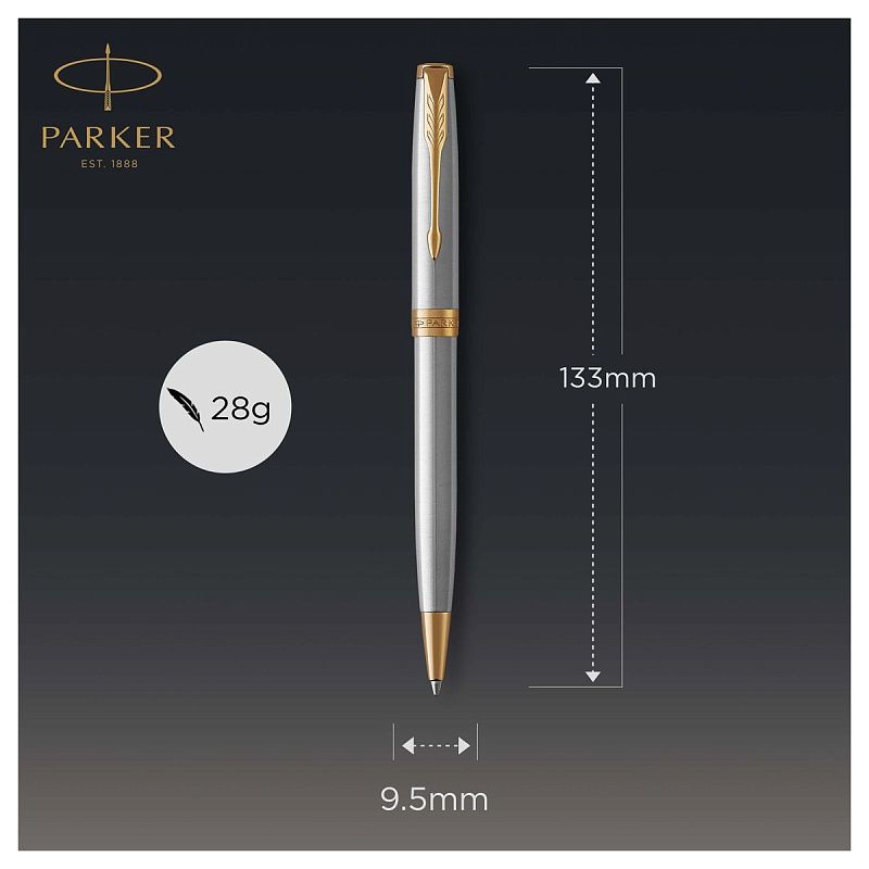 Ручка шариковая Parker "Sonnet Stainless Steel GT" черная, 1,0мм, поворот., подарочная упаковка 