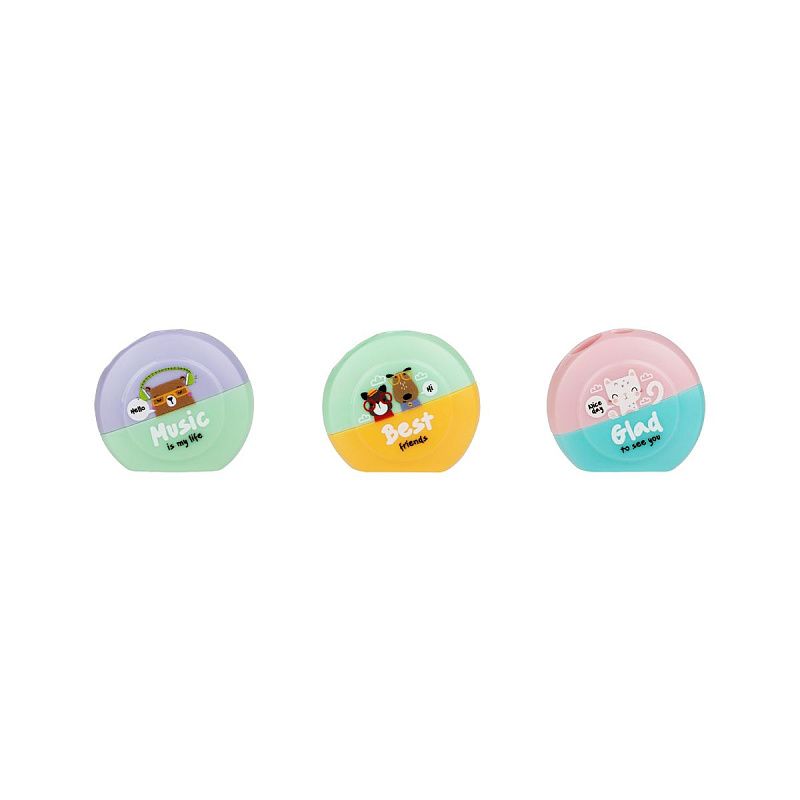 Точилка пластиковая MESHU "Best friends", 2 отверстия, ассорти 