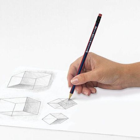 Карандаш чернографитный BRAUBERG, 1 шт., "Stripes", HB, трехгранный, с ластиком, корпус синий/красный, 181294 
