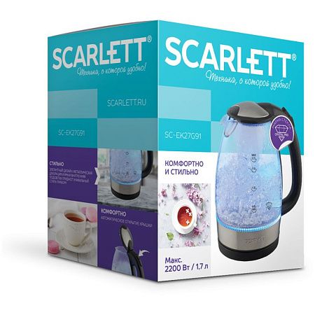 Чайник электрический Scarlett SC-EK27G91, 1,7л, 2200Вт, с подсветкой, стекло/пластик