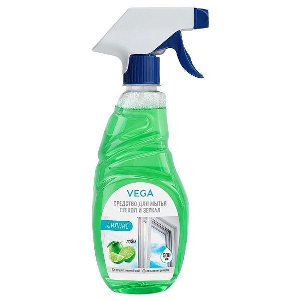 Средство для мытья стекол и зеркал Vega Сияние Лайм, 500мл, курок 