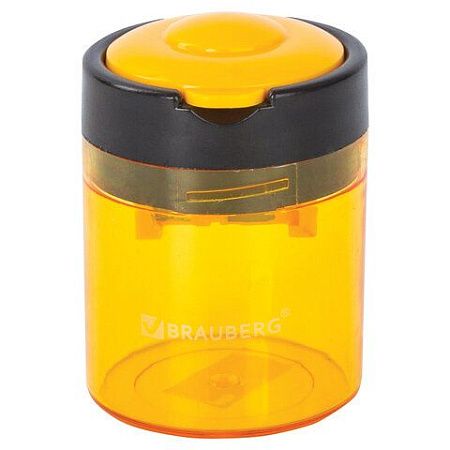 Точилка BRAUBERG "Office Round", 2 отверстия для чернографитных карандашей (в том числе утолщенных), с контейнером, ассорти, 228446 