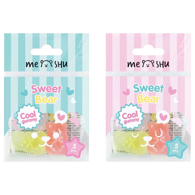 Набор ластиков MESHU "Candy Bear" 5шт., ПВХ, 20*15*9мм 