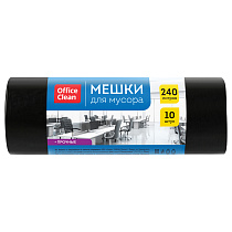 Мешки для мусора 240л OfficeClean ПВД, 93*130см, 45мкм, 10шт., прочные, черные, в рулоне