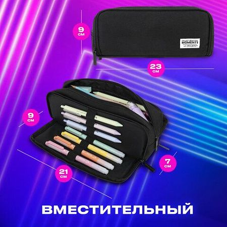 РЕЗЕРВ Пенал-органайзер BRAUBERG, 2 откидные планки, полиэстер, 23x9х7см, Total black, 272317 