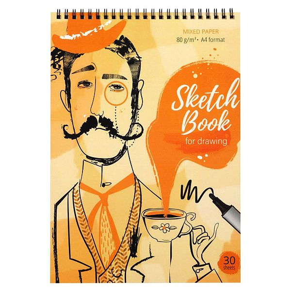 Скетчбук 30л., А4 ArtSpace "Чайная церемония", на гребне, Микс 3 блока (крафт+черный+пастель беж)