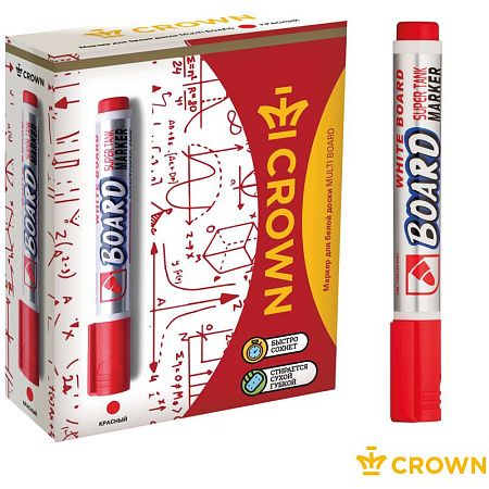 Маркер для белых досок Crown "Multi Board" красный, пулевидный, 3мм 