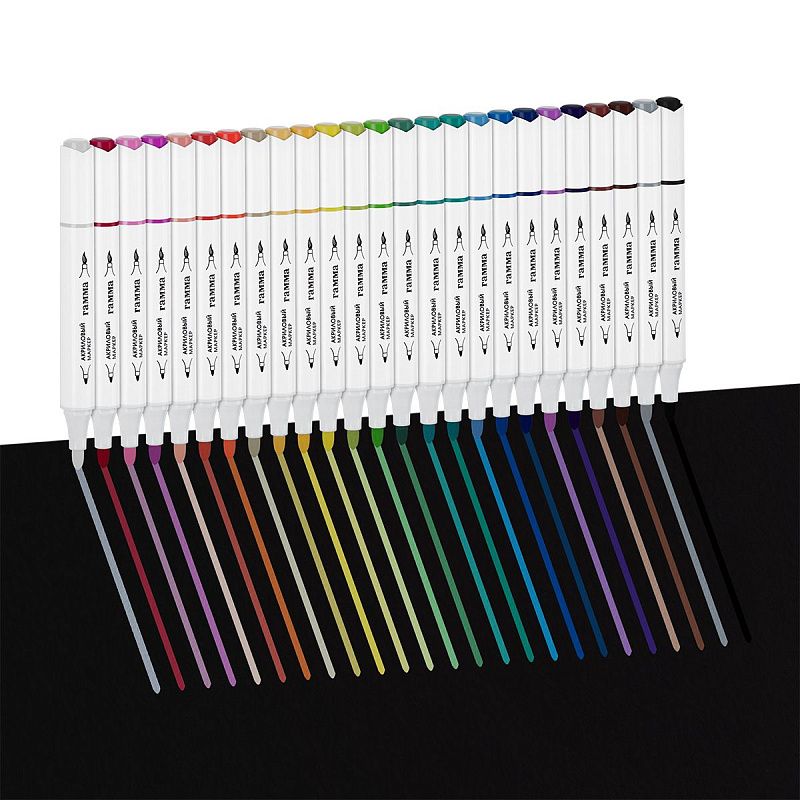 Маркеры акриловые Гамма "Классические", 24 цв., двусторонние, пластик.бокс