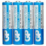 Батарейки КОМПЛЕКТ 4 шт., GP PowerPlus AAA (R03, 24G), солевые, мизинчиковые, в пленке, 24CEBRA-2S4