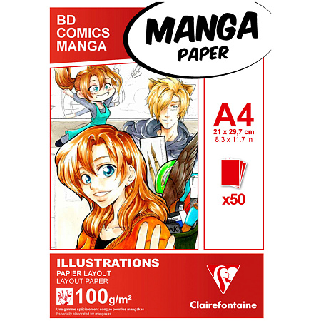 Скетчбук для маркеров 50л., А4 Clairefontaine "Manga Illustrations", на склейке, 100г/м2