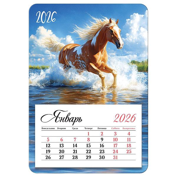 Календарь отрывной на магните, 95*135 мм склейка BG "Бегущий по волнам", 2026г.