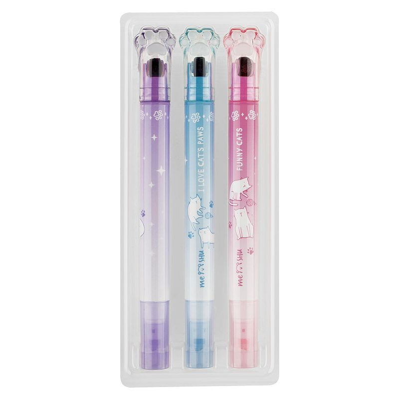 Набор текстовыделителей MESHU "Sweet infinity" со штампом, 03цв., пастельные цвета с глиттером, 1-4 мм, ПВХ бокс с европодвесом 