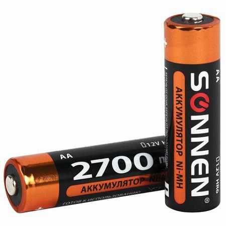 Батарейки аккумуляторные Ni-Mh пальчиковые КОМПЛЕКТ 6 шт., АА (HR6) 2700 mAh, SONNEN, 455608