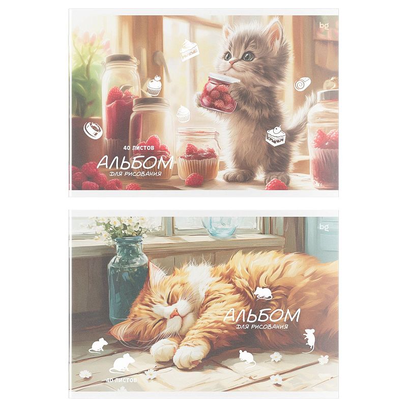 Альбом для рисования 40л., А4, на скрепке BG "Усы, лапы и хвост", пластиковая обложка