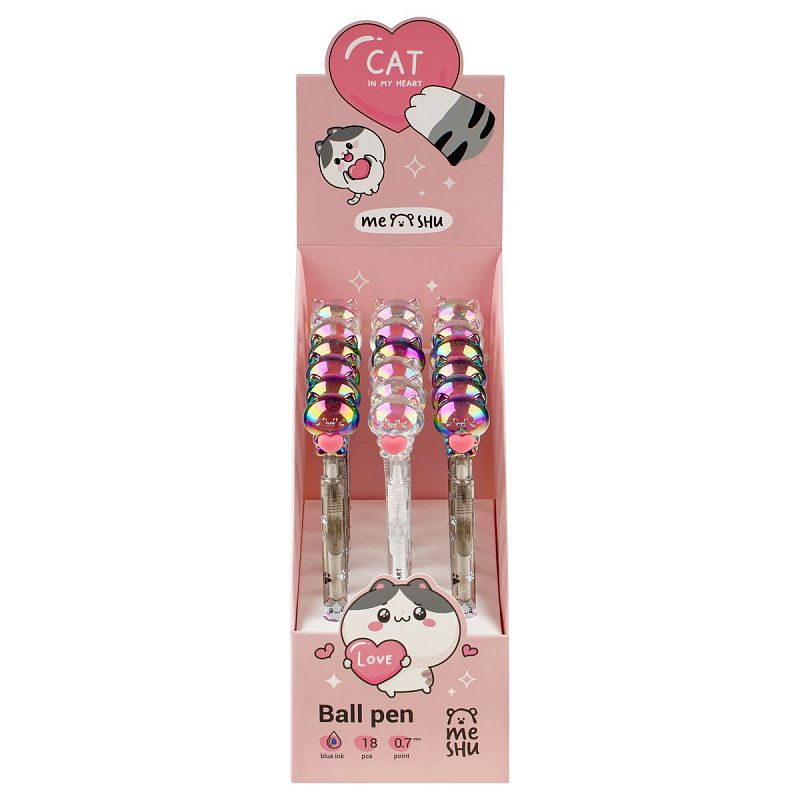 Ручка шариковая автоматическая MESHU "Cats Lovers" синяя, 0,7мм, корпус ассорти 