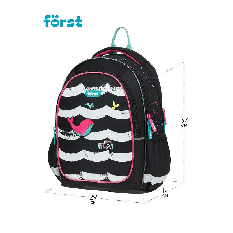 Рюкзак Först F-Cute "Whale" 37*29*17см, 3 отделения, 2 кармана, эргономичная спинка 