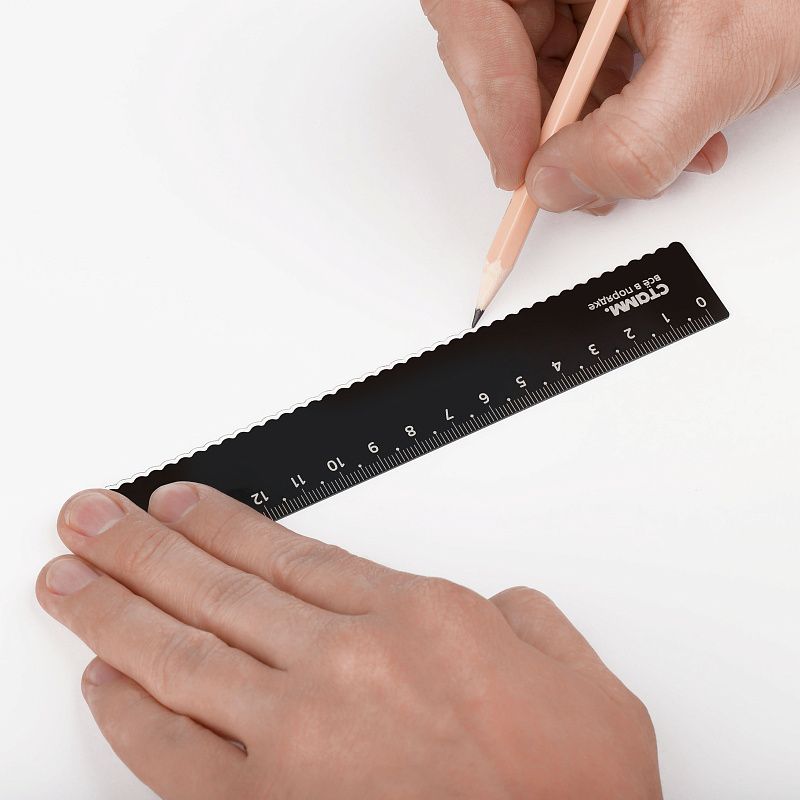 Набор чертежный СТАММ, размер S (линейка 15см, треугольник, транспортир), металлический, черный, в пенале 