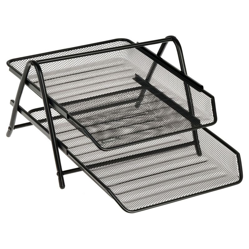 Лоток для бумаг горизонтальный СТАММ, 2 секции, металл, черный