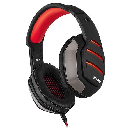 Наушники с микрофоном Sven AP-U997MV (с регулятором громкости), 2,2м, подсветка, звук 7.1, подключение через USB, красный, черный