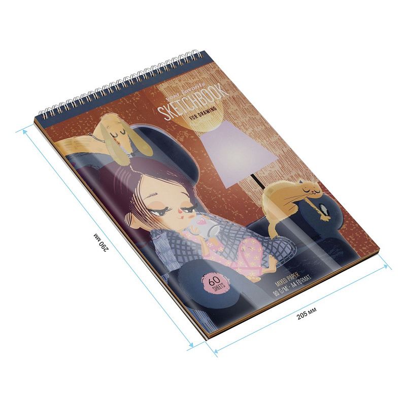 Скетчбук 60л., А4 ArtSpace "Уютный дом", на гребне, МИКС 3 блока (крафт+черный+пастель беж)